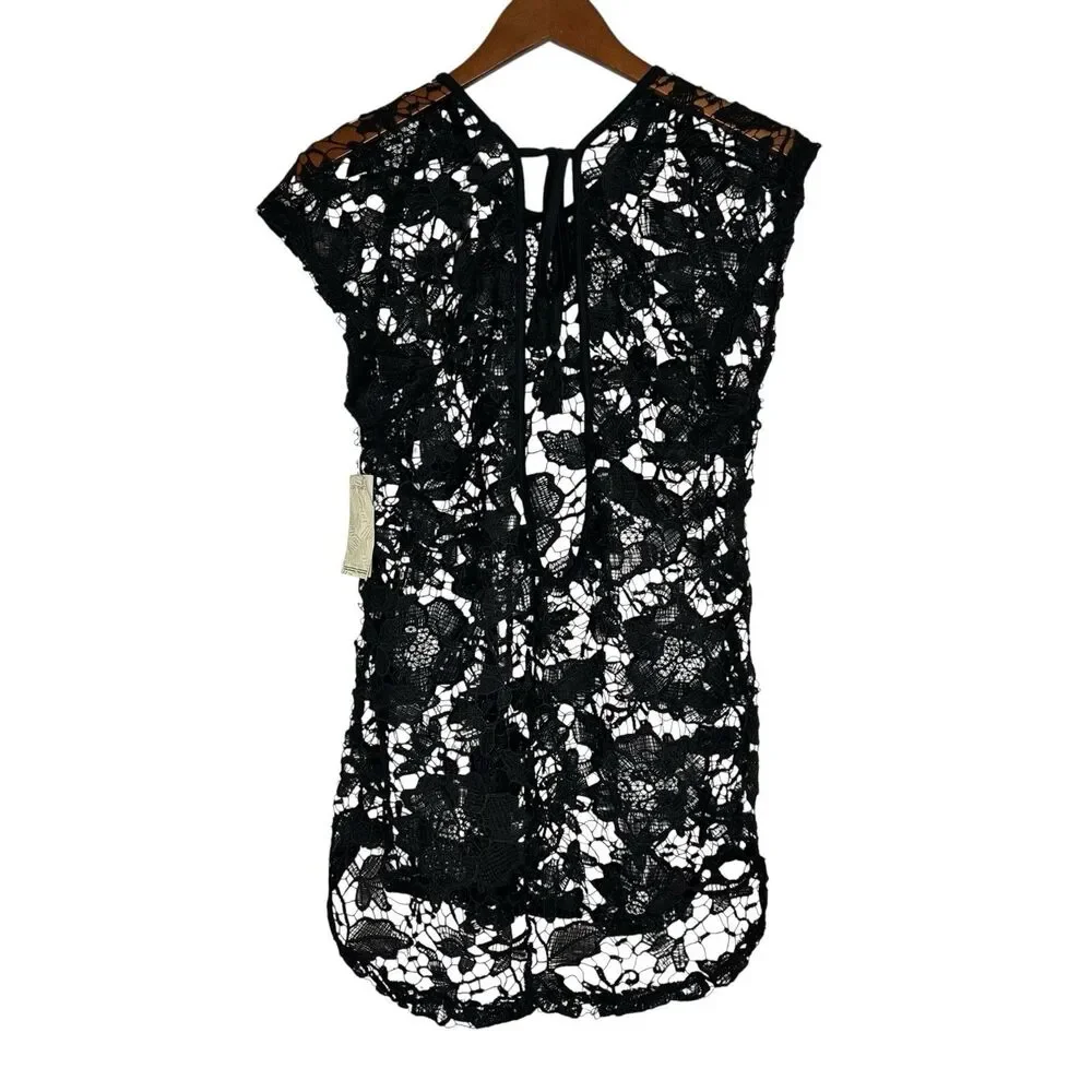 Miken Swim Juniors' Crochet Dress Cover-Up Black Lace Size Large NEW